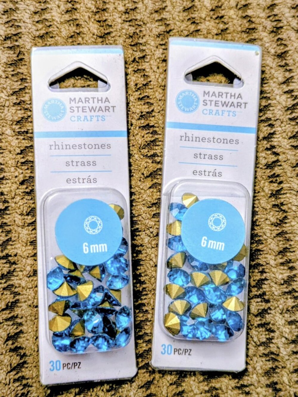 NEW! Two Packages of Martha Stewart - Rhinestones, 6mm Turquoise 30pc